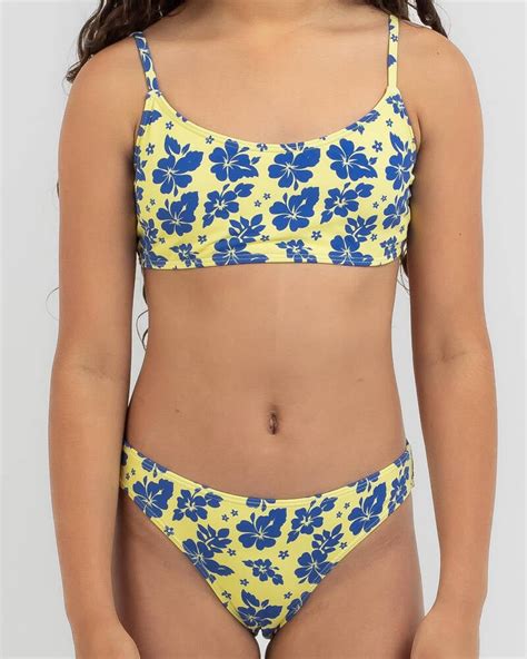 Shop Kaiami Girls Malibu Bralette Bikini Set In Yellow Blue Fast