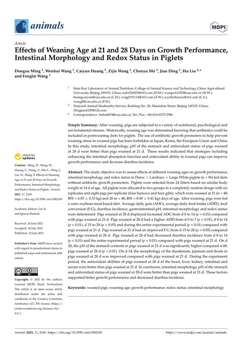 Pdf Effects Of Weaning Age At 21 And 28 Days On Growth Performance