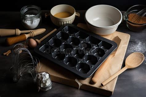 Baking Tools And Equipment In A Sleek Modern Setting Stock