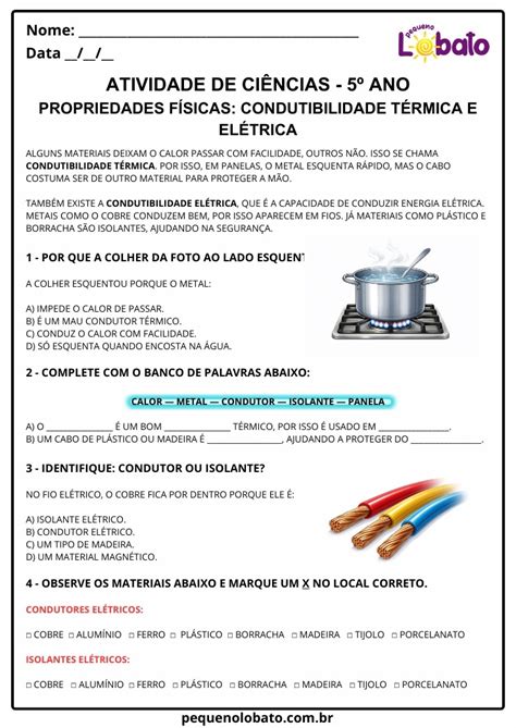Atividades Propriedades Físicas Dos Materiais 5 Ano - Atividades de Ciências 5º Ano – Propriedades Físicas dos Materiais ...