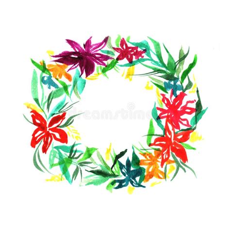 Watercolor Illustration Of Floral Wreath Stock Illustration