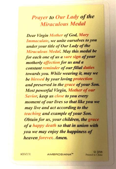 Our Lady Of The Miraculous Medal Laminated Prayer Card New Etsy