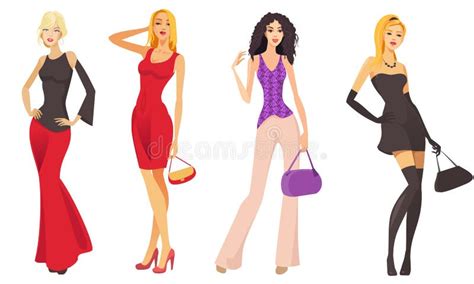 Beautiful Female Models In Prom Dresses Stock Vector Illustration Of Creation Accessory