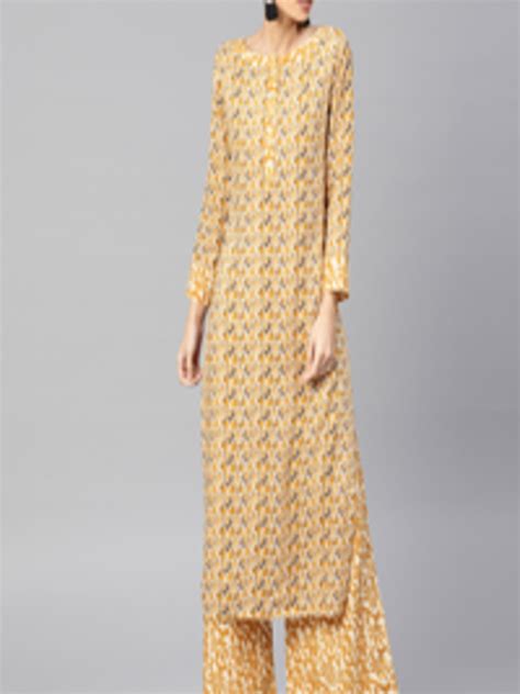 Buy Jaipur Kurti Women Mustard Yellow Printed Kurta With Palazzos Kurta Sets For Women 5571455