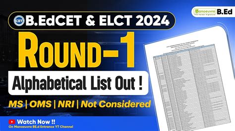 MAH B ED CET ELCT 2024 CAP Round 1 Alphabetic Merit List Out MS