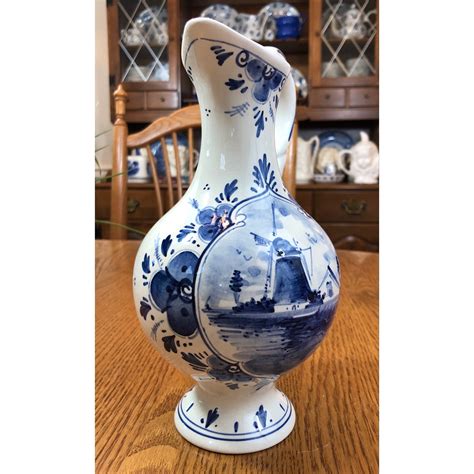 Vintage Signed Delft Blue Handled Vase Hand Painted Windmill Etsy