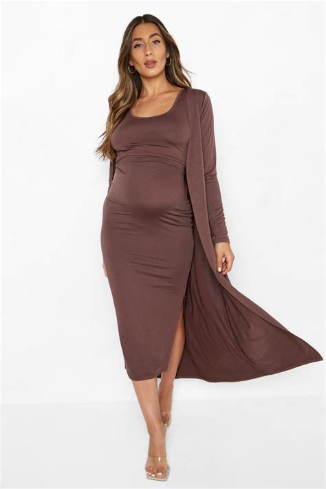 Maternity Slinky Midaxi Dress Duster Coat Boohoo Uk