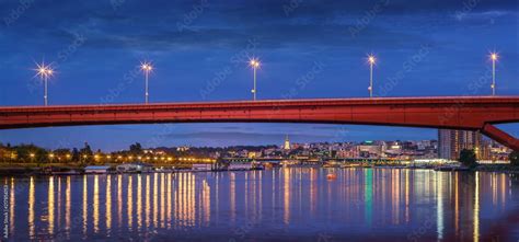 Belgrade panorama Gazela bridge Sava River by night, old Belgrade ...