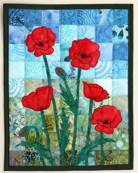 Batik Poppies Quilted Wall Hanging Art Quilt Pattern Or Etsy Photo