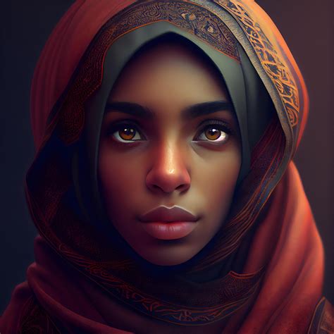 Portrait Of A Beautiful Muslim Woman In A Red Hijab Image