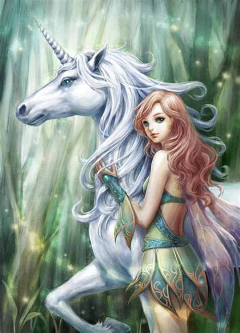 Unicornio Imagen De Oh Sujin Unicorn And Fairies Fantasy Fairy