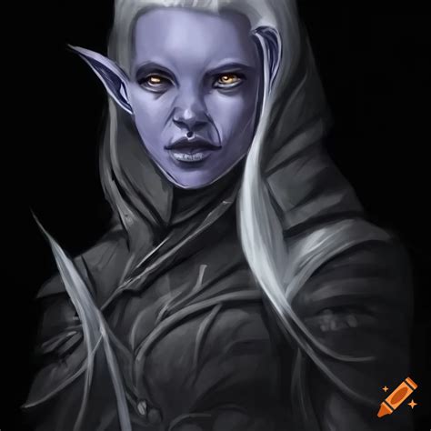 Realistic Portrait Of A Confident Black Drow Elf Warrior In Heavy Plate