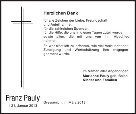 Traueranzeigen Von Franz Pauly Aachen Gedenkt