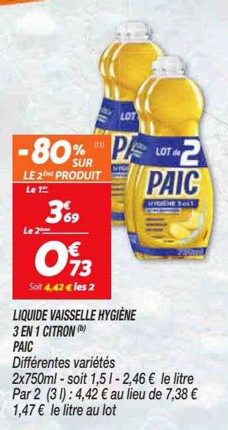 Promo Liquide Vaisselle Hygi Ne En Citron Paic Chez Netto