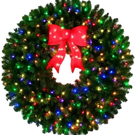 ACWreaths 4 Foot 48 Inch L E D Christmas Wreath With Pre Lit Red Bow