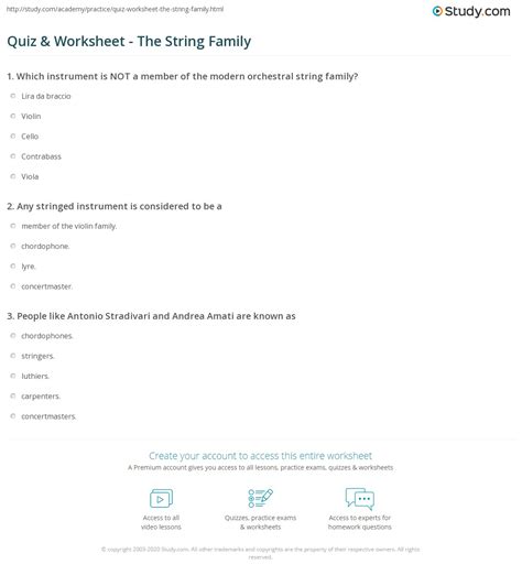 Quiz & Worksheet - The String Family | Study.com