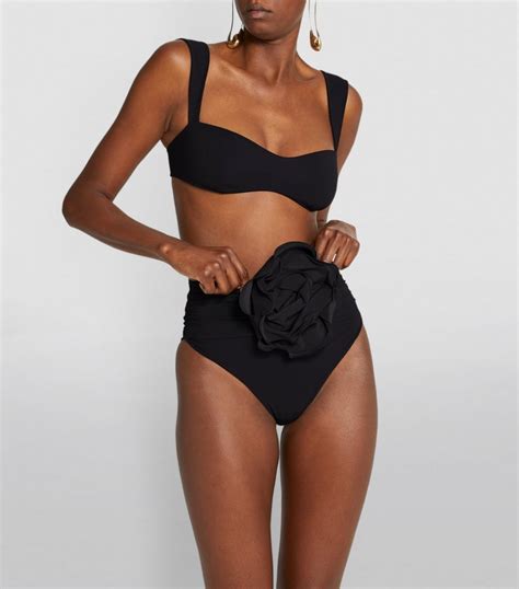 Magda Butrym black Rose Appliqué High Rise Bikini Bottoms Harrods UK