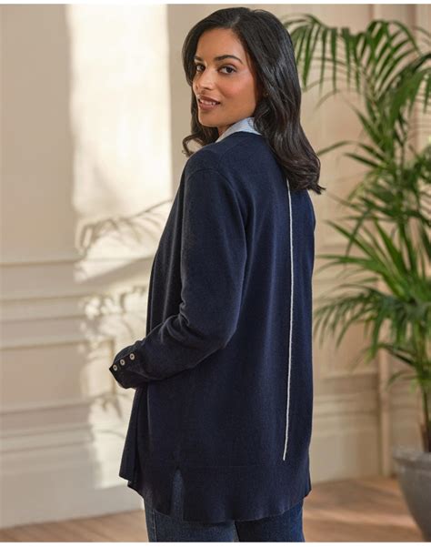 Navy Cashmere Button Sleeve Boyfriend Cardigan Pure Collection