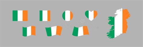 Ireland Set Map And Flag Isolated Icon Of Collection Of National
