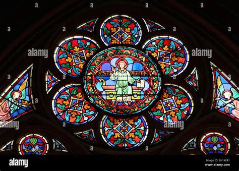 Colorful Stained Glass Window In Cathedral Notre Dame De Paris Stock