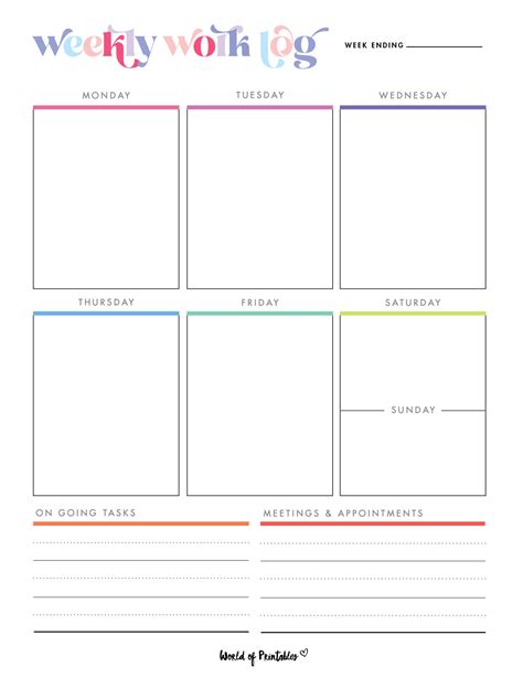 Work Log 10 Best Daily Weekly Templates World Of Printables