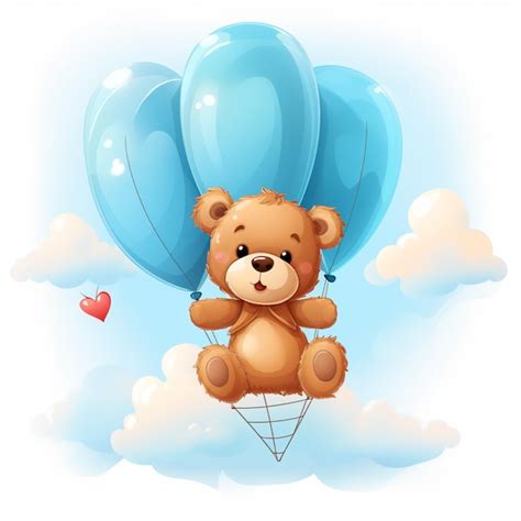 Premium AI Image | A cute teddy bear is flying in a balloon Vector ...