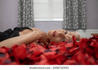 Mature Older Model Blonde Haired Woman Stock Photo