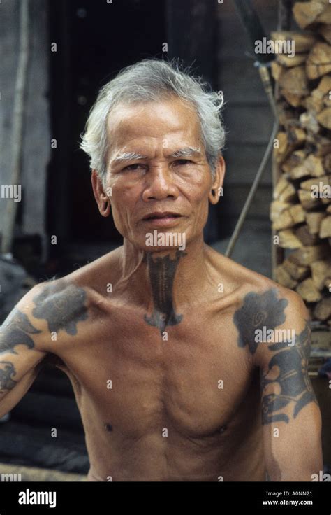 Iban Chief With Tattoos In Sarawak Malaysia Stock Photo Alamy