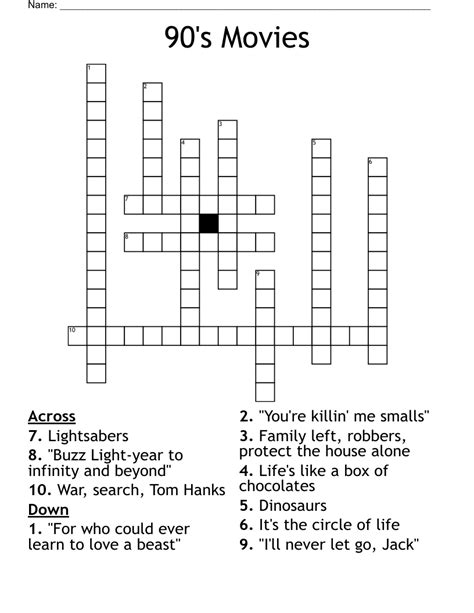 Printable Movie Crossword Puzzles Crossword Puzzles Printable