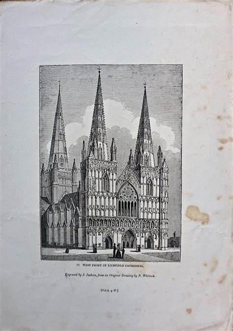 Antique Engraving Print West Front Of Lichfield Cathedral