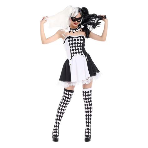 Killer Clown Costume Joker Girl Costume Creepy Clown Black And White