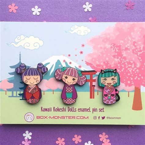 Cute Kawaii Kokeshi Dolls Enamel Pin Set By BoxMonsterDesigns On Etsy