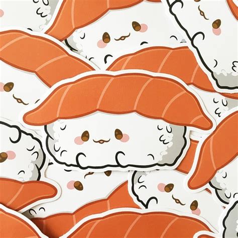 Sets Stickers Labels And Tags Kawaii Salmon Sushi Sticker Sushi Sticker