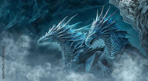Beautiful nesting pair of blue Ice dragon, ice and fire full body shot ...