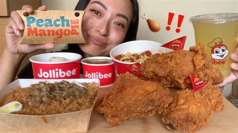 Jollibee Spicy Fried Chicken Filipino Spaghetti Palabok Mukbang