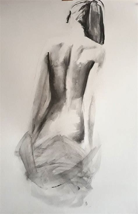 Woman Drawing Female Nude Back Sketch Large Charcoal Art Black Etsy