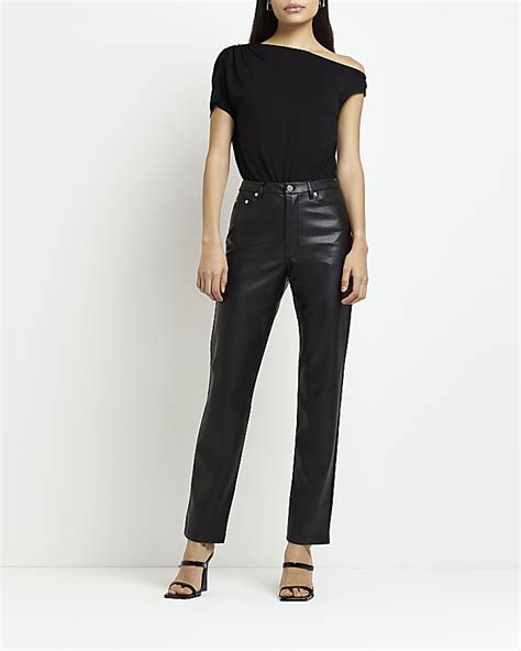 Black Off Shoulder Bodysuit River Island