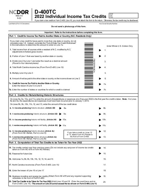 Nc D 400 2022 2024 Form Fill Out And Sign Printable PDF Template