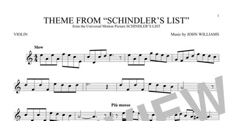 Theme From Schindler S List Violin Solo Print Sheet Music Now