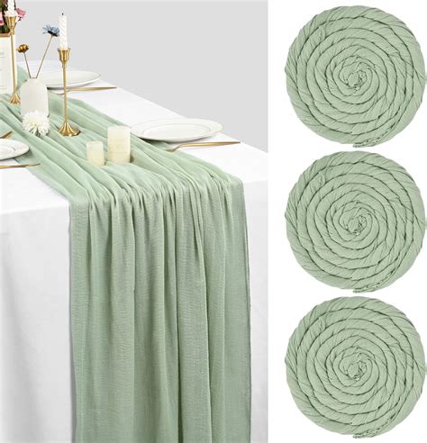 Chemins de Table en étamine Vert Sauge Lot de 6 nappes 90300cm