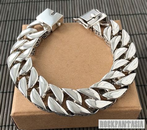 Heavy Bracelet Wide Curb Mens 925 Sterling Silver T Etsy