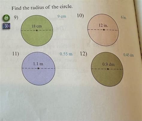 24 Ges Find the radius of the circle. 9) 11) 18 cm | Chegg.com