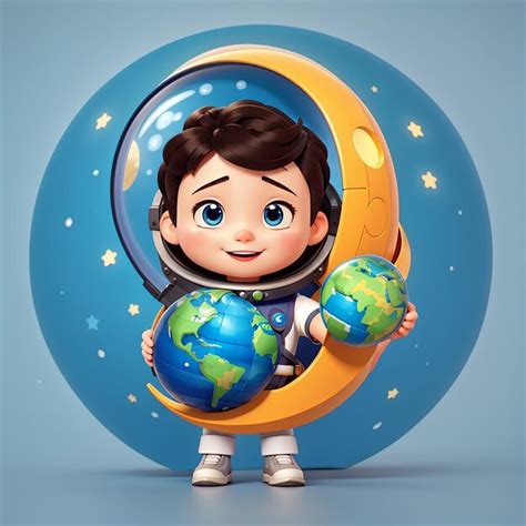 Premium Photo Cute Astronaut Holding Moon And Alien Holding Earth