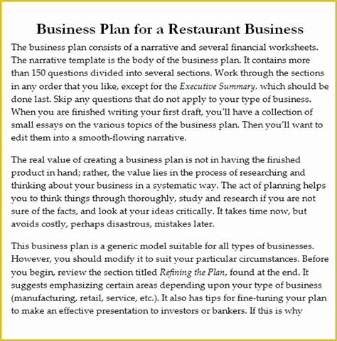 Free Restaurant Business Plan Template Of Business Plan Template