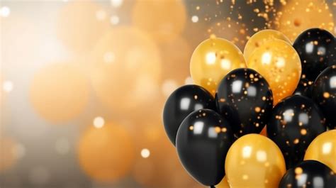 Premium Ai Image There Are Many Black And Gold Balloons Floating In