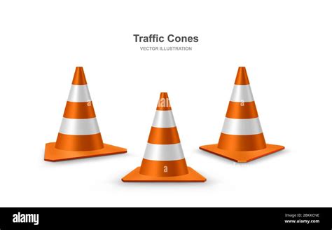 Traffic Cones Set Red Realistic Road Plastic Cones With White Striped