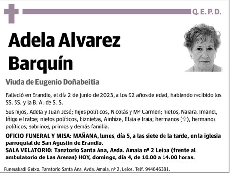 Adela Alvarez Barquín Esquela Necrológica El Correo