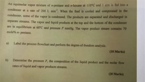 Solved An Equimolar Vapor Mixture Of N Pentane And N Hexane