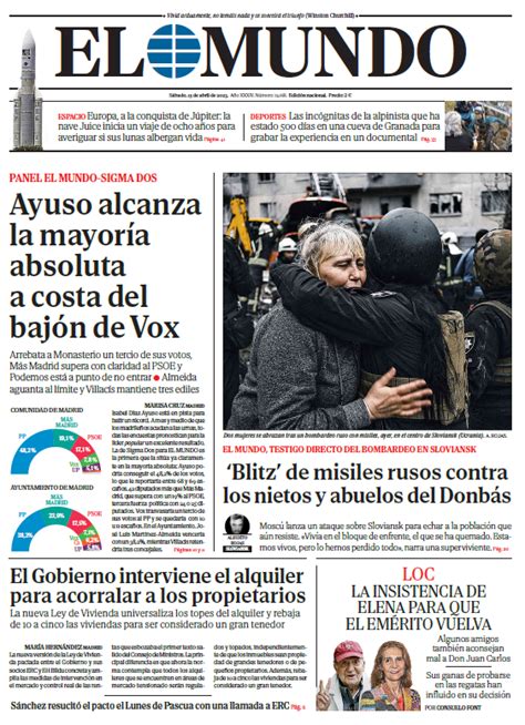 Portada De El Mundo Del S Bado De Abril De Medios