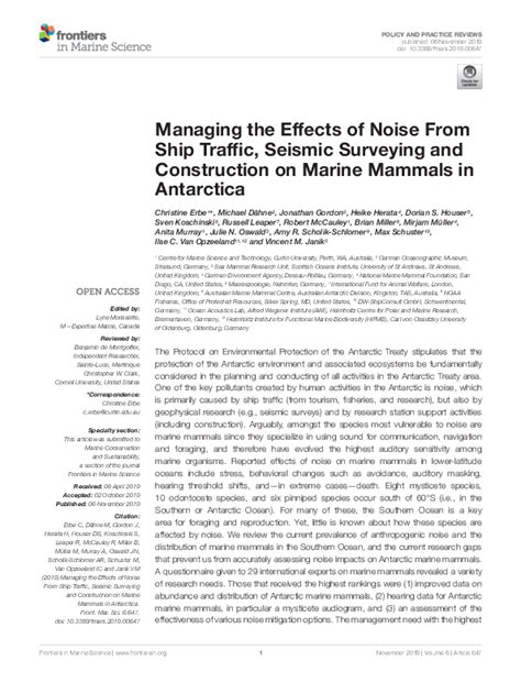 Pdf Managing The Effects Of Noise From Ship Traffic Seismic Surveying And Construction On